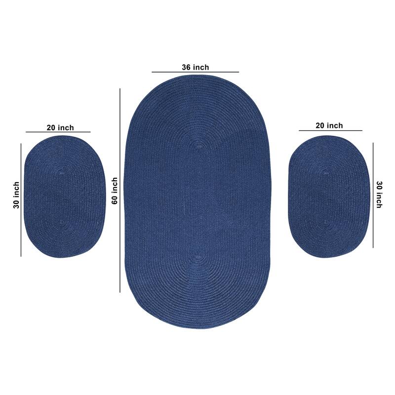 Better Trends Country Braid 100% Polypropylene 3 Pc Set Stain Resistant, Double Sided Reversible Indoor Area Utility Rug