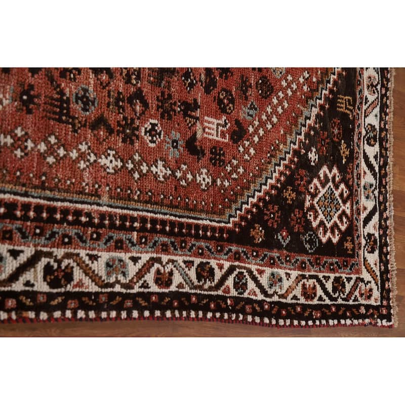 Animals Tribal Qashqai Persian Vintage Rug Hand-Knotted Wool Carpet - 6'4"x 9'1"