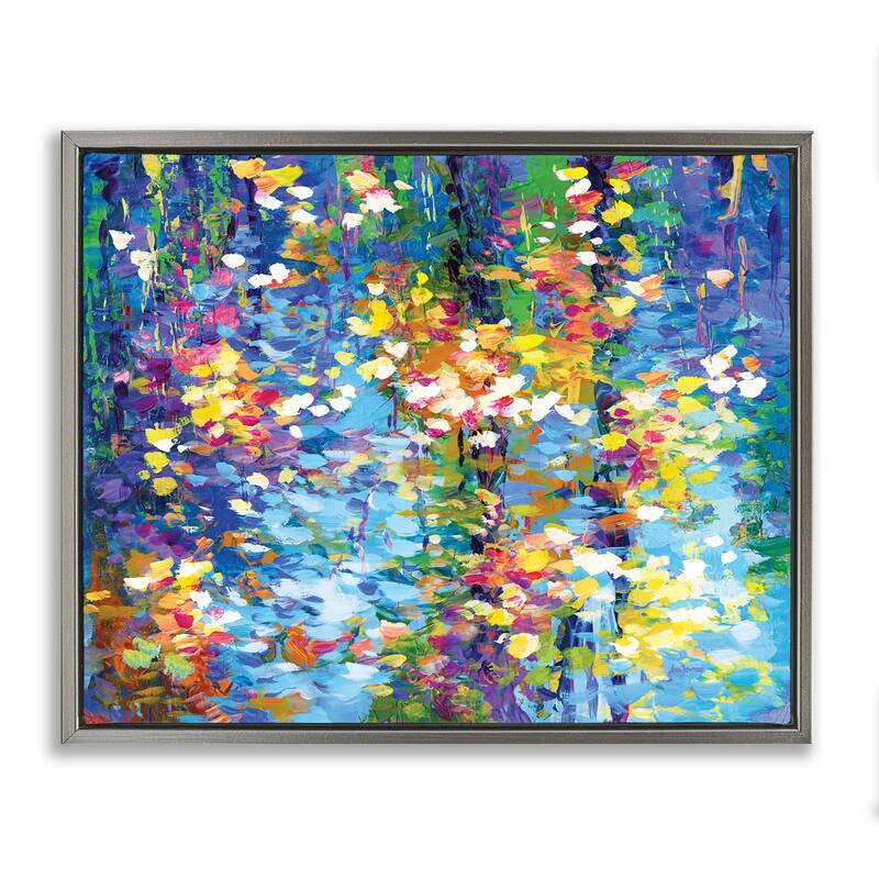 Stupell Colorful Reflections Lake Flowers Framed Floater Canvas Wall Art Design by Leon Devenice