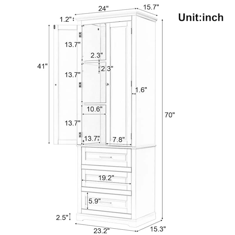 Tall Storage Cabinet With Three Drawers For Bathroom/Office