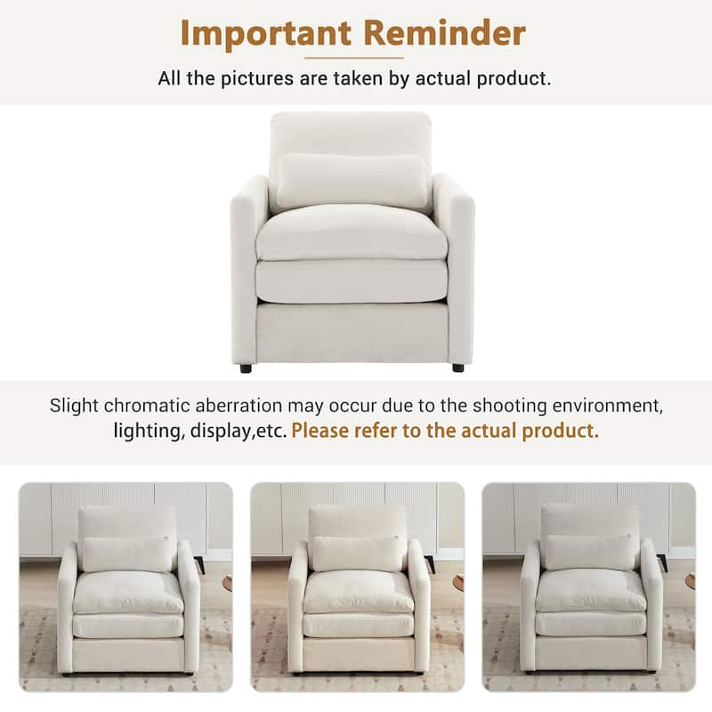 Oversized Chenille Fabric Cloud Sofa, Ergonomic Upholstered Lounge Armchair, Single Sofa Chair with Plush Cushion