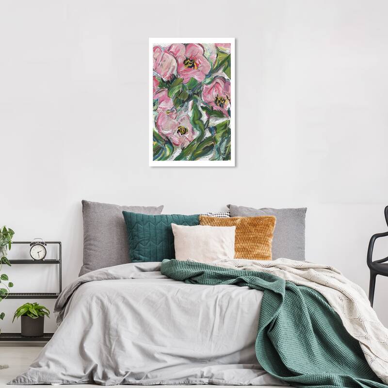 Wynwood Studio Canvas Floral and Botanical Inside Joy Pink and Pastel Pink Farmhouse Wall Art Canvas Print - Pink, Green - 36 x 24