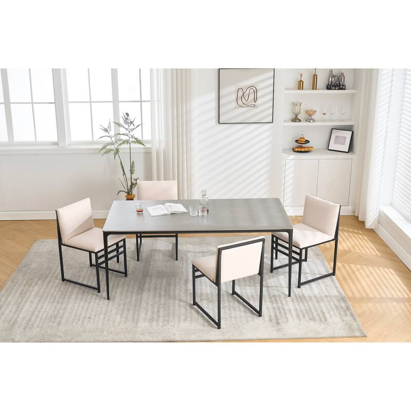Modern Dining Chairs set of 2, Upholstered Linen cushions and backrest with minimalist craft iron racks