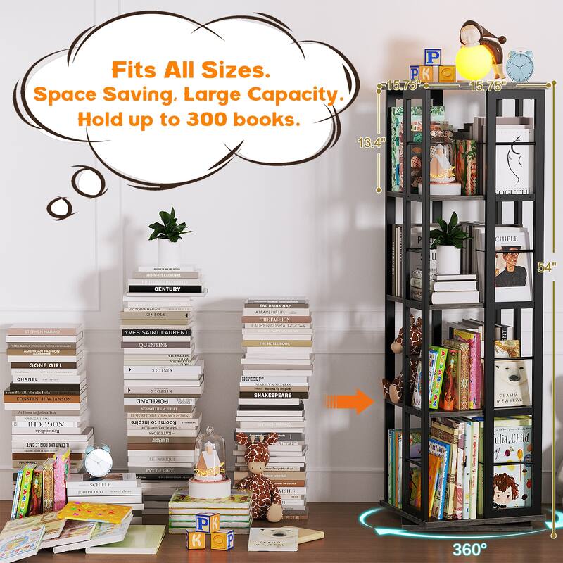 Corner Rotating Bookshelf, 360 Display Wood Spinning Bookshelf, Floor Standing Bookcase Organizer Storage Rack