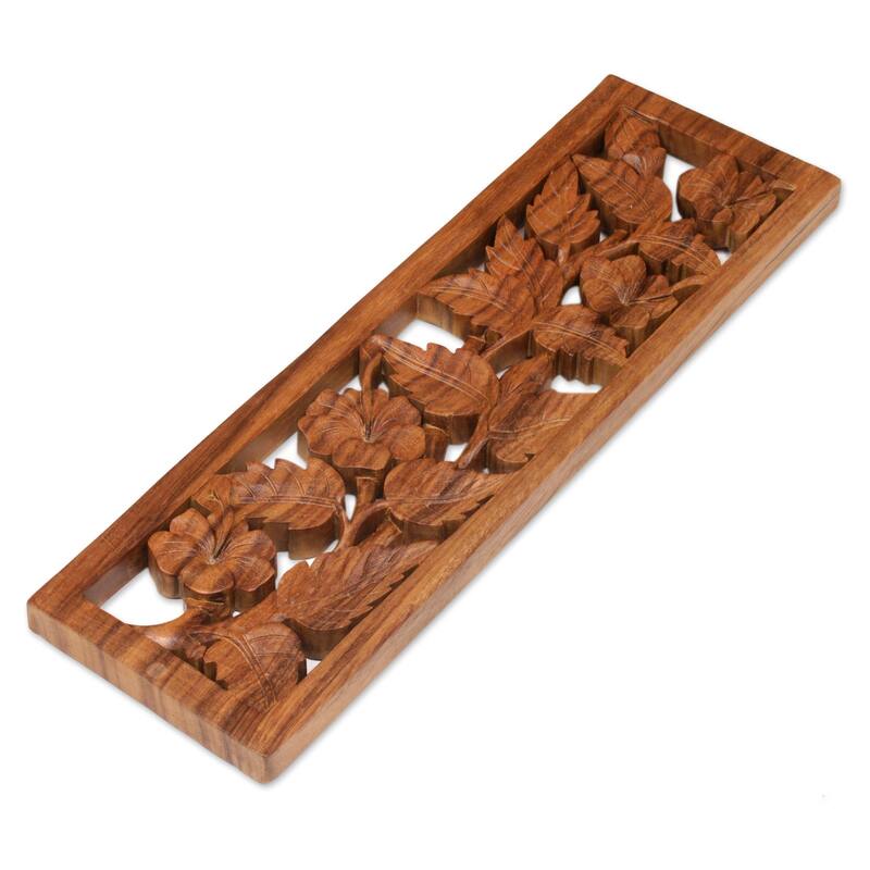 Novica Handmade Shoe Flower Garden Wood Relief Panel