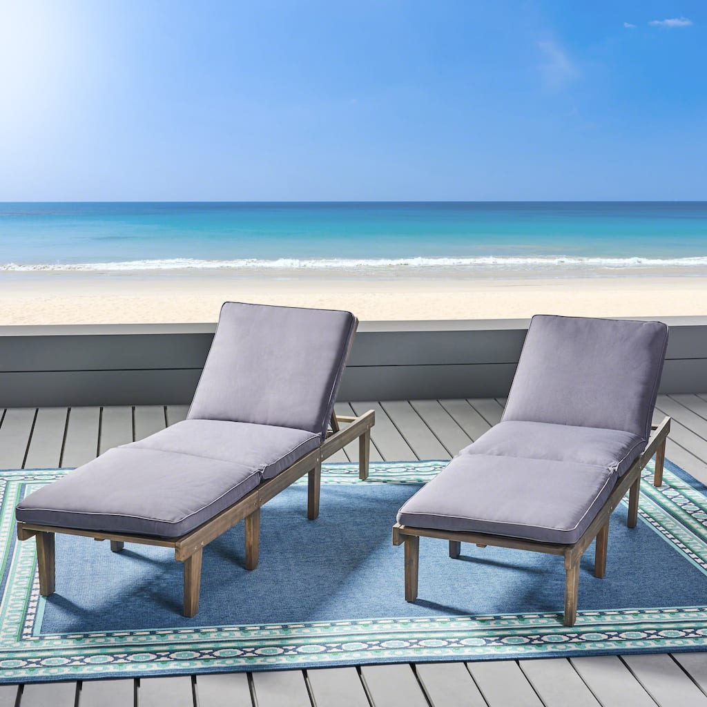 Ariana Outdoor Cushioned Acacia Chaise Lounges (Set of 2) by Christopher Knight Home