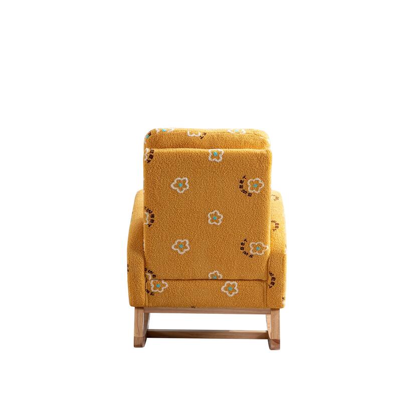 Rocking Chair with Side Pocket, Upholstered High Back Armchair with Solid Wood Legs, Leisure Chair with Padded Seat
