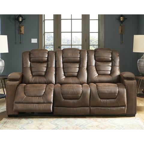 Owner's Box Power Reclining Sofa with Adjustable Headrest, Brown - 39" x 84" x 44"