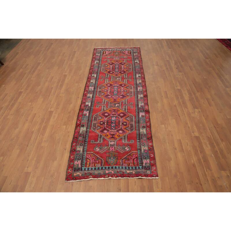 Hand Knotted Oriental 100% Wool Carpet Traditional Tribal Red Ardebil Runner Rug - 10' 4'' X 3' 5''