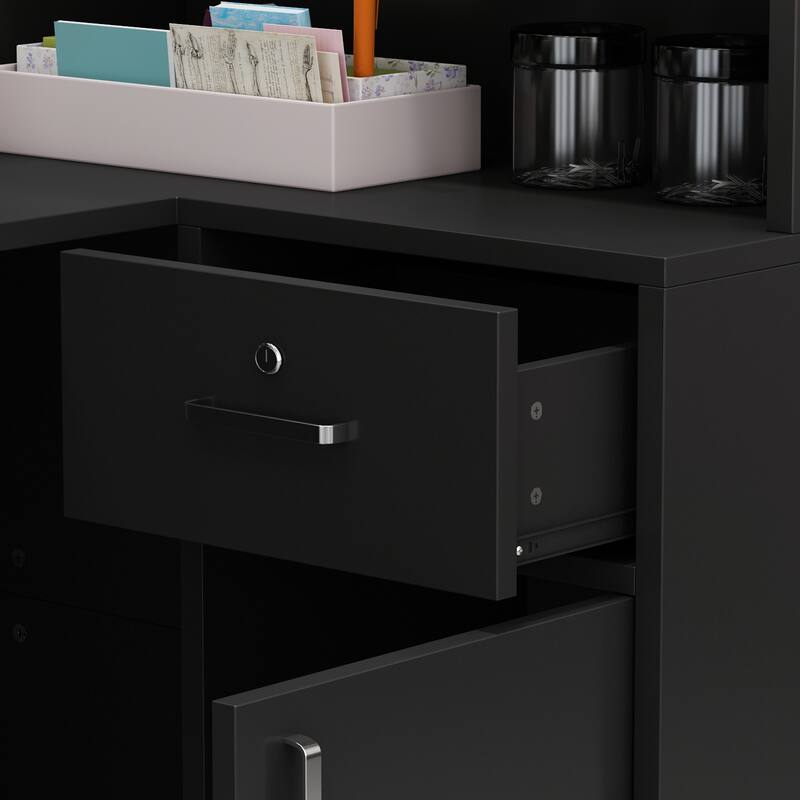 55.9-inch L-shaped Black or White Marbled Wood Reception Desk