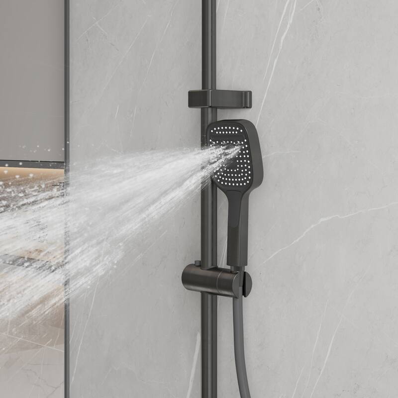 4-In-1 Rainfall Shower System with LED Temperature Display, Gunmetal Gray Shower Faucet Set with Handheld Shower, Spray Gun