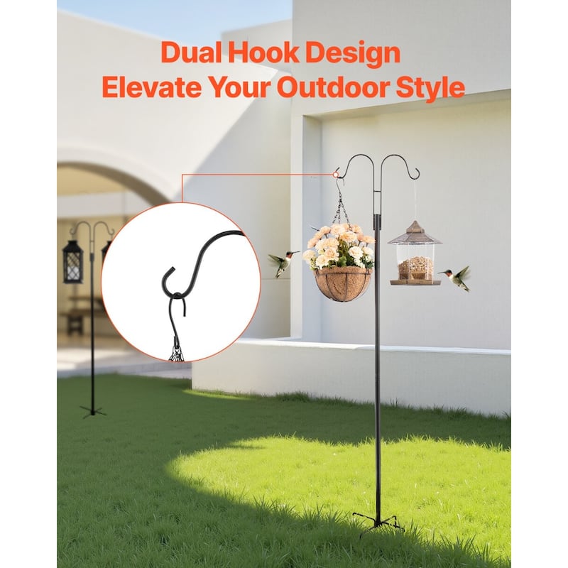 Black Bird Feeder Pole with Dual Hooks 8-Piece Set Garden Shepherd Hooks for Outdoors - 11.61” x 9.84” x 61.42”