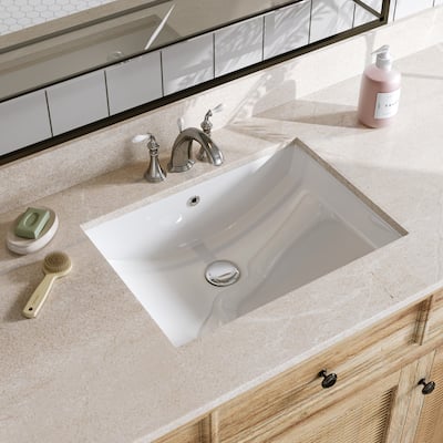 HOROW Rectangular Vitreous China Undermount Bathroom Sink With Overflow Hole