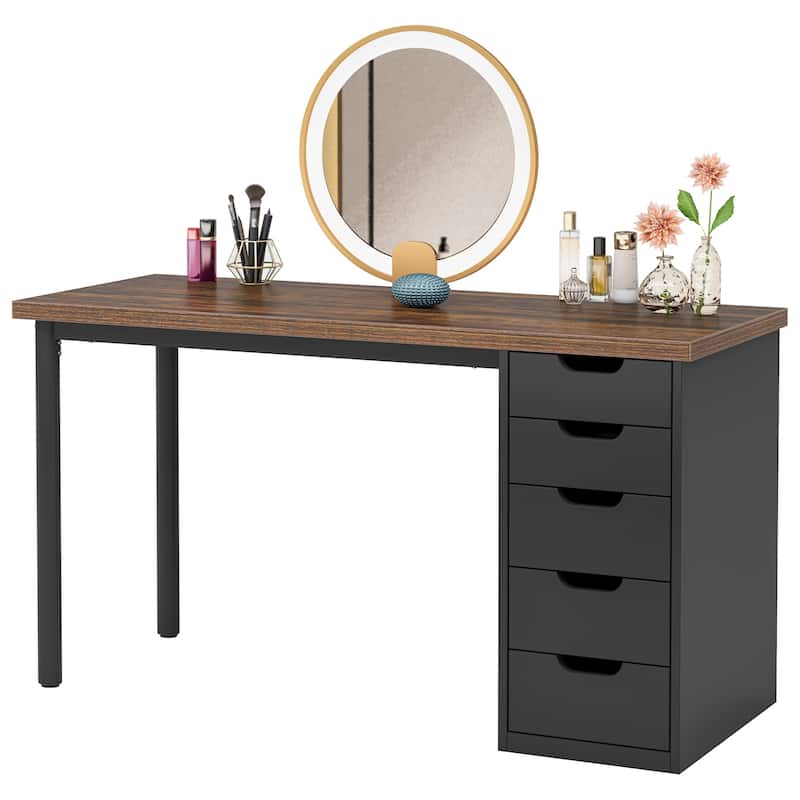 Vanity Desk with 5 Drawers, Modern Makeup Desk with Mulitple Storage, Gifts for Christmas