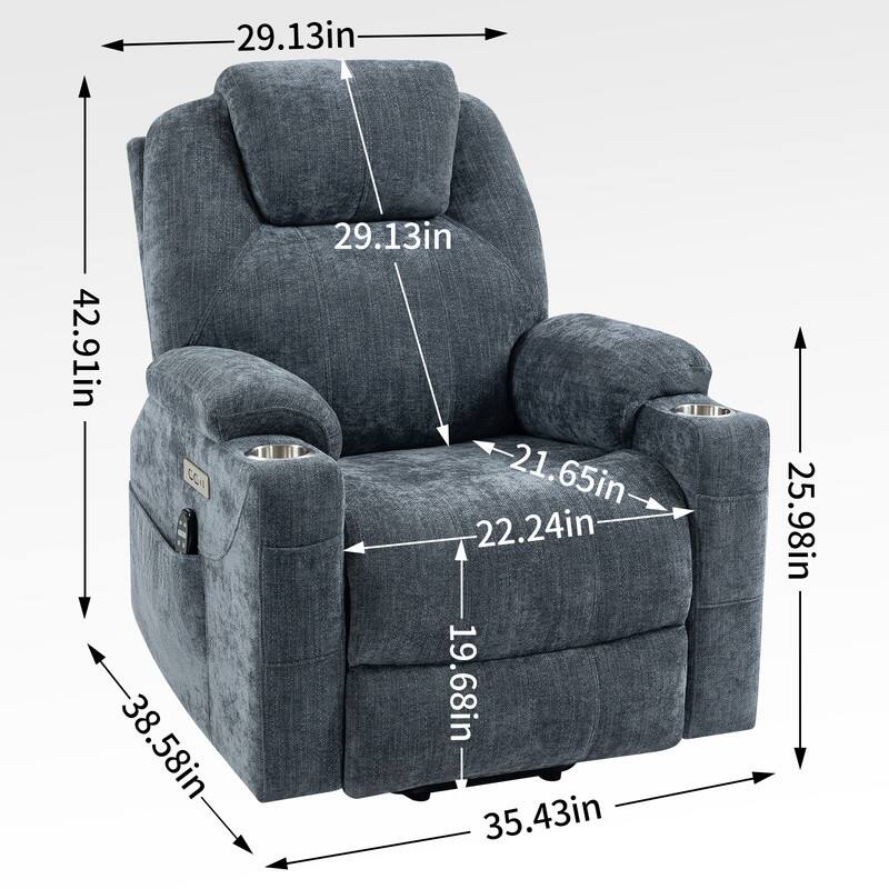 Heavy Duty Chenille Power Lift Recliner for Elderly with Massage, Heating, USB Ports and Cup Holders