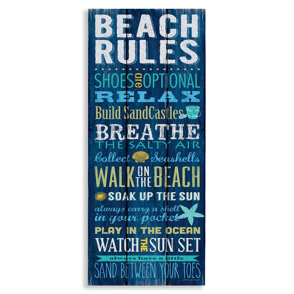 Stupell Beach Rules Relax Breathe Blue Planked Look, Canvas, 10 x 1.5 x 24, Made in USA