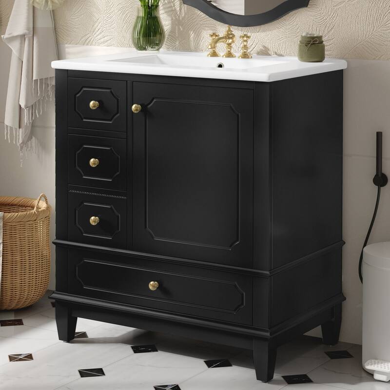 30 " Bathroom Vanity with Sink, Drawers, and Storage Shelves