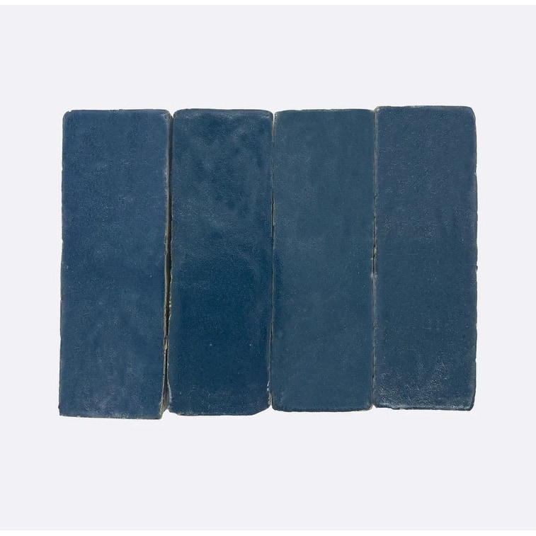 Moroccan Handmade 2x6 Solid Color Zellige Tile Marine Blue