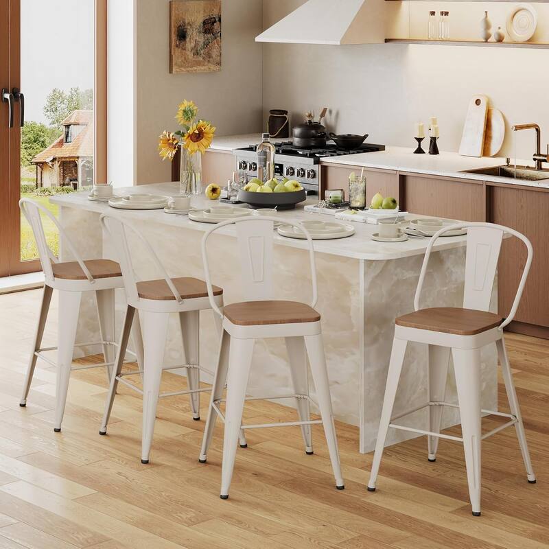 Counter & Bar Stools with Metal Frame Kitchen Stools with High Back Kitchen Bar Furniture Stools with Wooden Seat