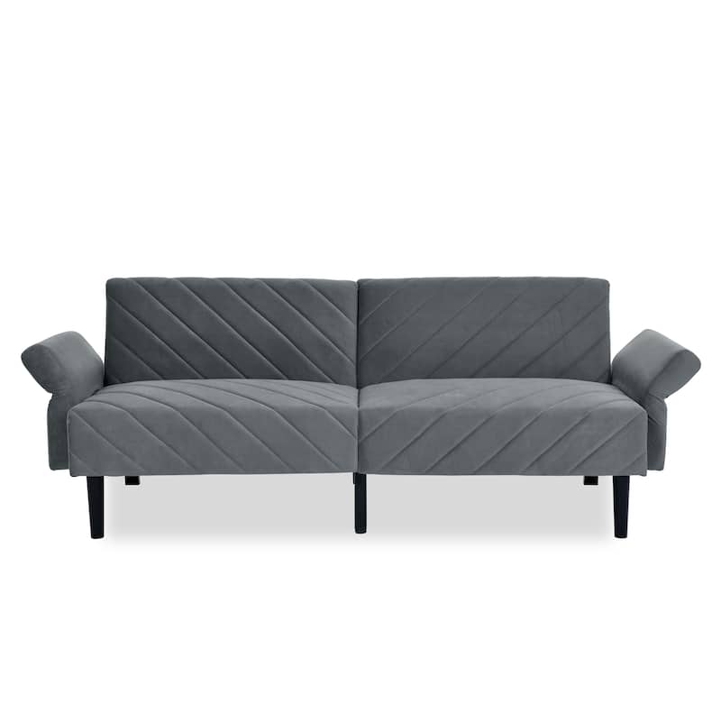 Folding Velvet Futon Sofa Bed with Adjustable Armrests for Apartments
