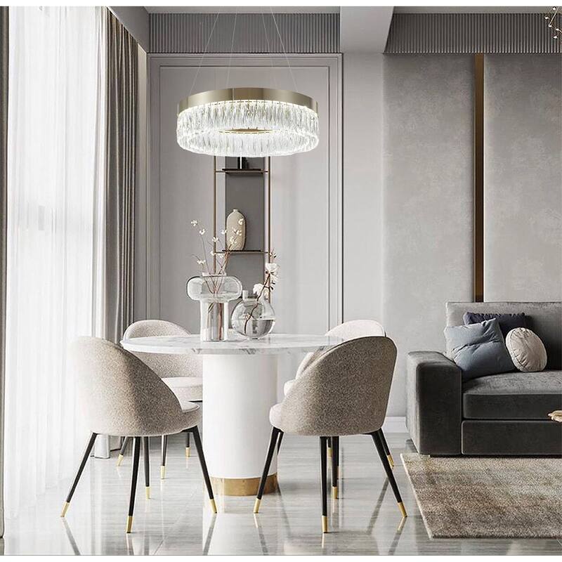 Gold LED Chandelier With Clear Crystal Accents