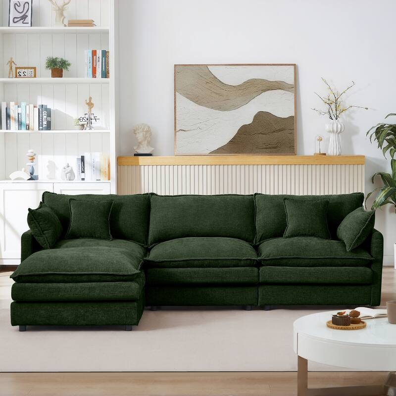 L Shape Modular Sectional Sofa Chenille Upholstered Couch wOttoman