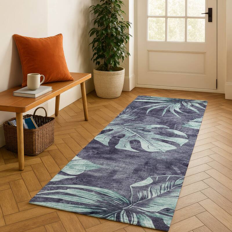 Premium Washable Super Soft Tropical Floral Mayfield Rug - Blue - 2'3" x 7'6"