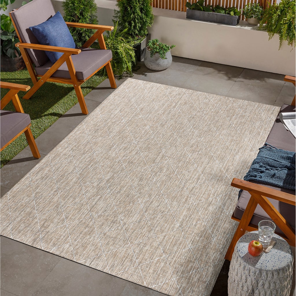Larissa Collection Geometric Beige/Cream Indoor/Outdoor Area Rug