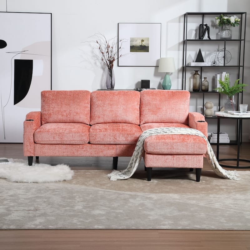 100'' Polyester L Shaped Right-Hand Facing Sectional Sofa with Storage Ottoman and Solid Wood Legs 