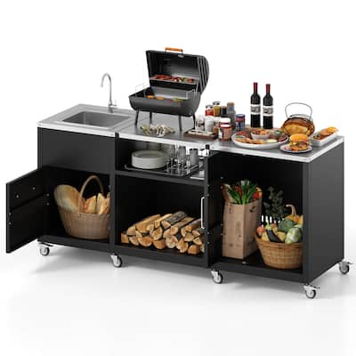Costway 80" Outdoor Grill Table with Sink Drainage Cabinet Removable - See Details