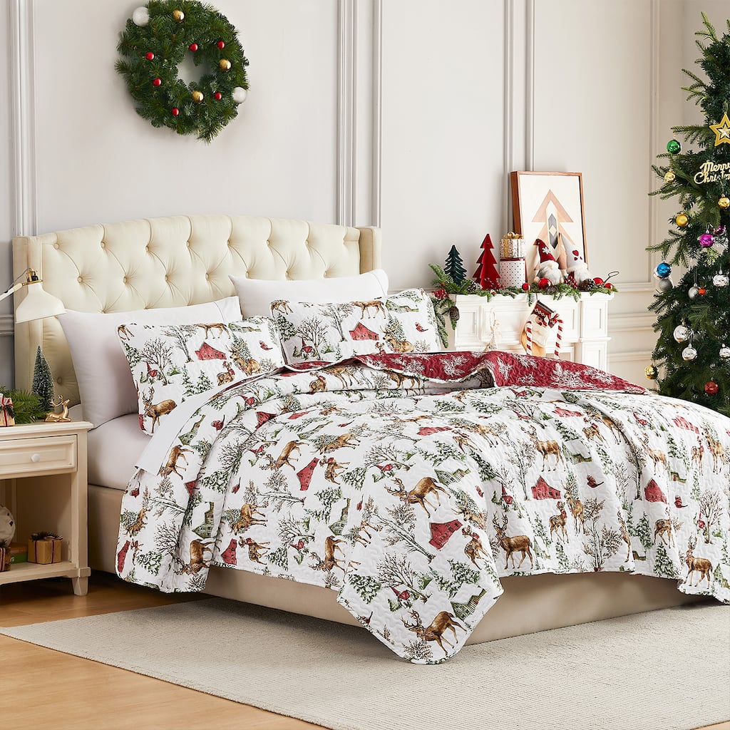 White Christmas Oversized 3-piece Quilt Set