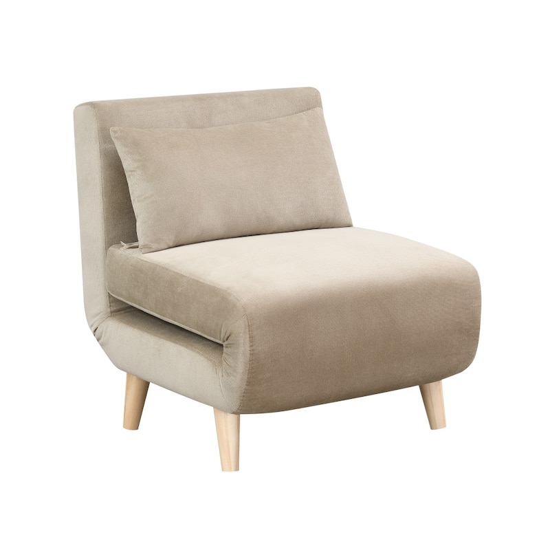 HomeRoots 27" Beige And Natural Plush Upholstered Convertible Chair And Toss Pillow - 26.77' X '30.31' X '28.35