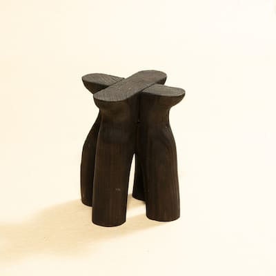 Small Burned Wooden Pedestal Display Stand - 7.5" - Black