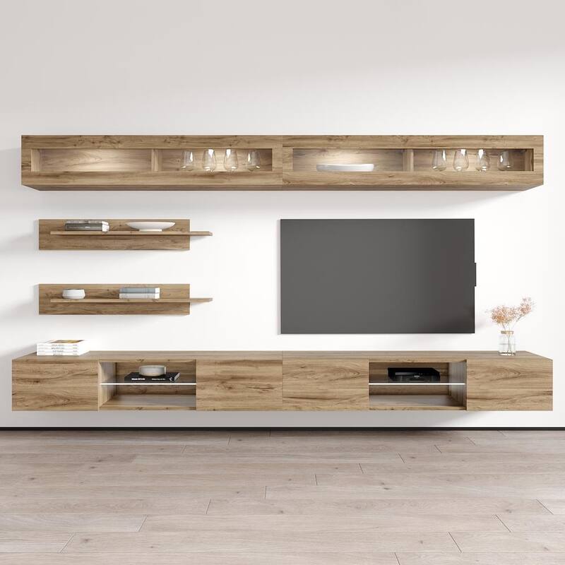 Fly I2 33TV Wall Mounted Floating Modern Entertainment Center - Oak
