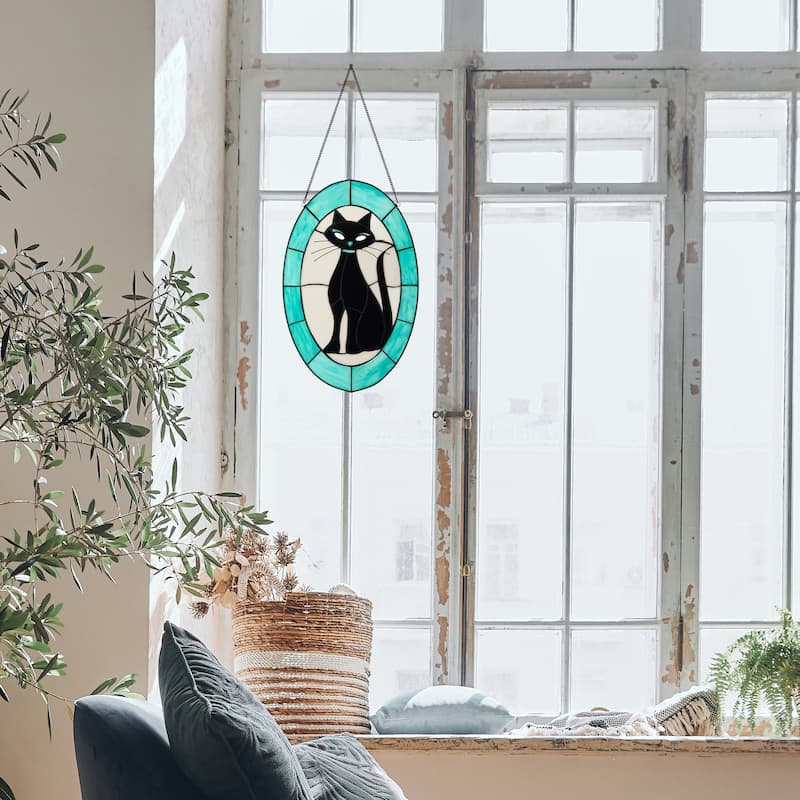 River of Goods 17-Inch Siamese Cat Stained Glass Window Panel - 11" x 0.25" x 17"