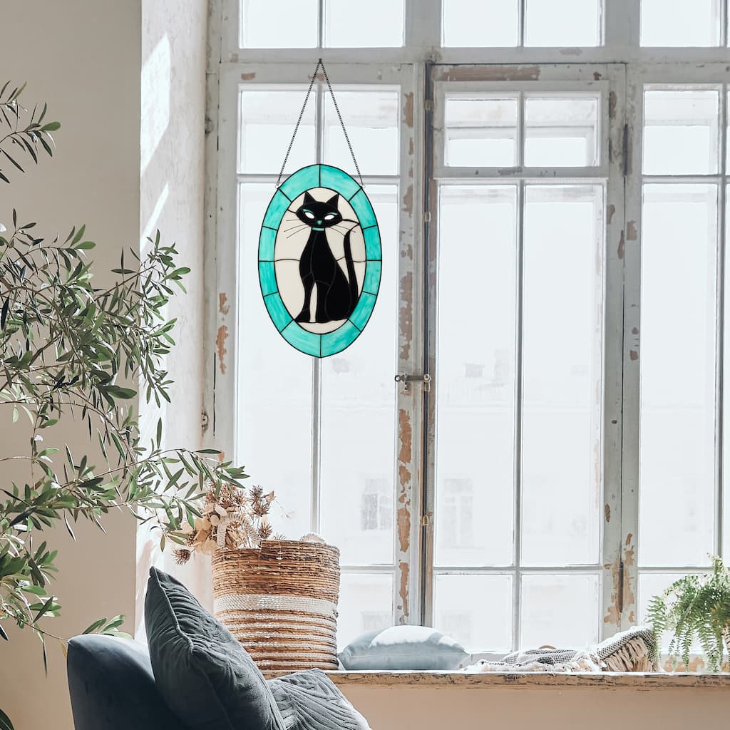 River of Goods 17-Inch Siamese Cat Stained Glass Window Panel - 11" x 0.25" x 17"