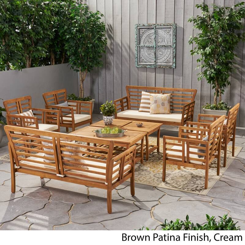 Caydon Outdoor Acacia Wood 8-seater Chat Set by Christopher Knight Home