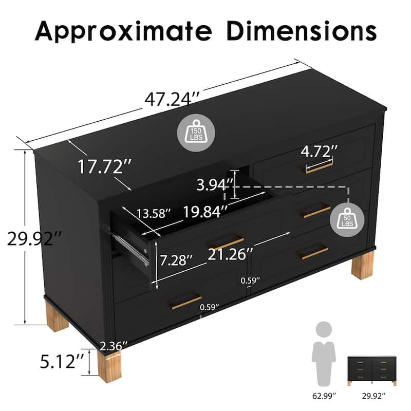 6-Drawer Double Dresser Modern Storage Cabinet