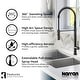 preview thumbnail 7 of 7, Karran All in One Apron Front Quartz 34 in. Double Bowl 50/50 Kitchen Sink in White with Faucet KKF220 in Matte Black