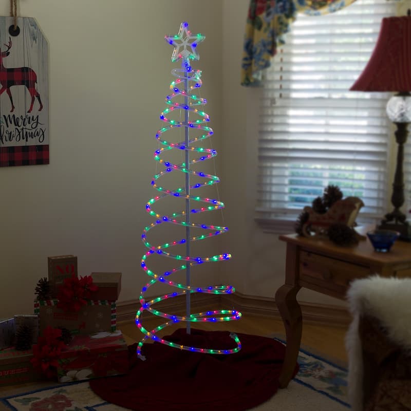 Alpine Corporation Indoor/Outdoor Artificial Spiral Christmas Tree with Multi-Color LED Lights - White