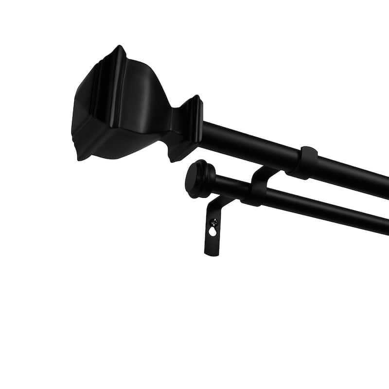 ATI Home Napoleon Double Curtain Rod and Finial Set - 66-120 - Matte Black