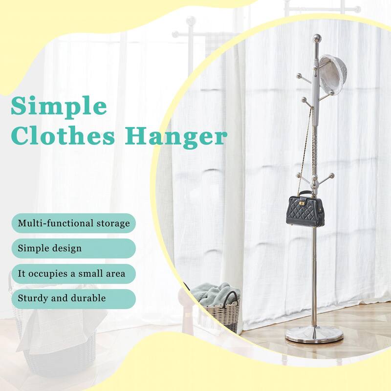 Main Stainless Steel Spray Painted Hanger, Modern Silver Stainless Steel Coat Rack, Solid Wood Reinforcement At The Bracket