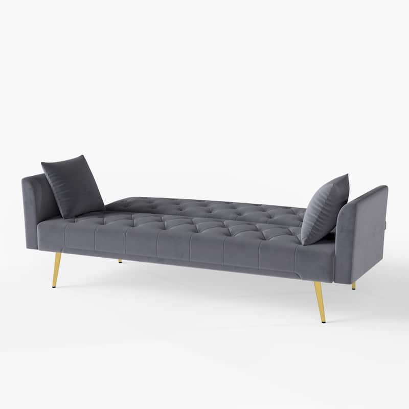 72" Modern Convertible Velvet Tufted Sofa with 2 Pillows