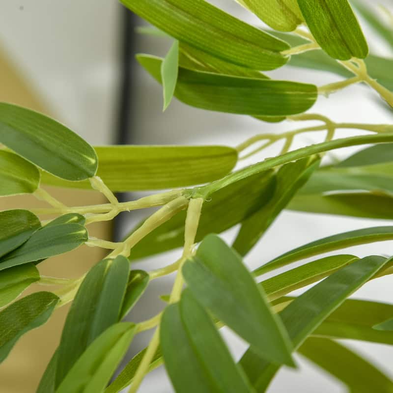 Artificial Bamboo Plant 59 Inch Green Lifelike Indoor Outdoor Decorative Plant with 336 Leaves and Cement Pot - 6.75" x 5.75" H