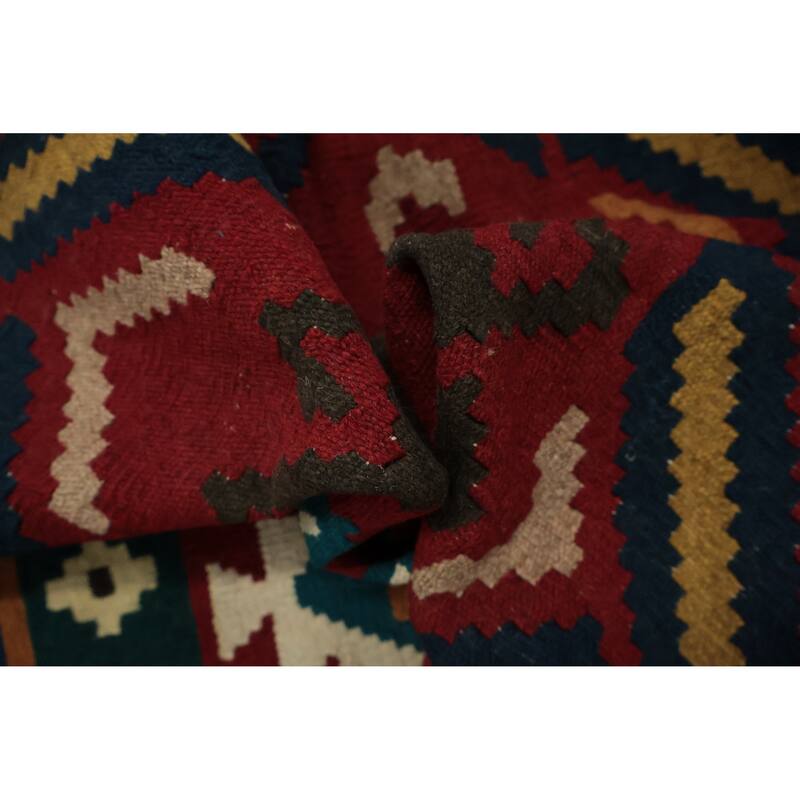 Hand Woven Oriental 100% Wool Carpet Southwestern Tribal Red Kilim Area Rug - 9' 11'' X 8' 6''