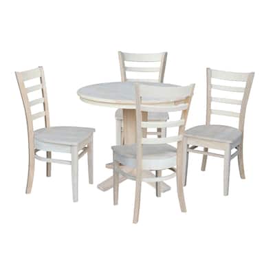 36 in Round Extension Dining Table with 12 in Leaf and 4 Dining Chairs