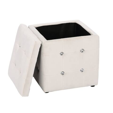 Silver Orchid Layla Square Pouf Storage Ottoman with Jewel Accents