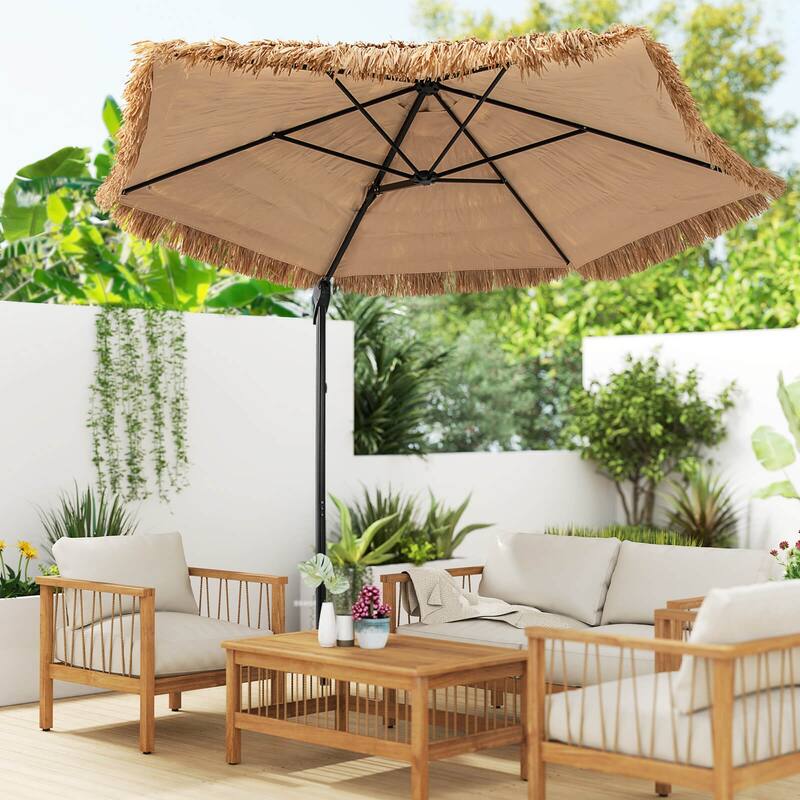 Costway 9.5 FT Cantilever Hula Tiki Thatch Patio Umbrella with Vented
