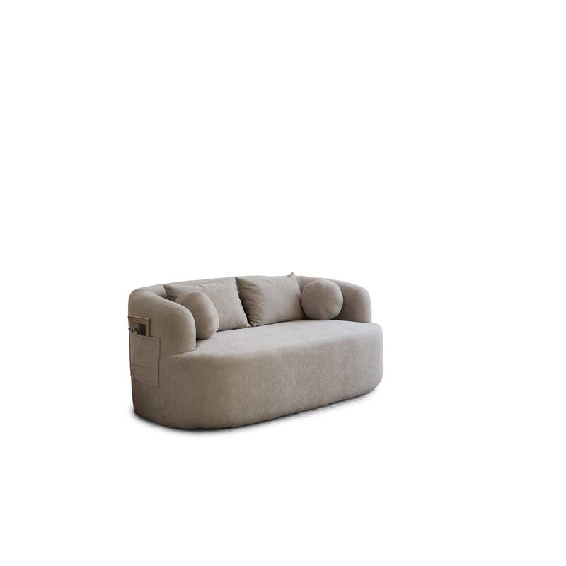 Chenille Loveseat with Round Armrests, Memory Foam 2-Seater Couch with 4 Throw Pillows, Deep Seat Sofa for Living Room