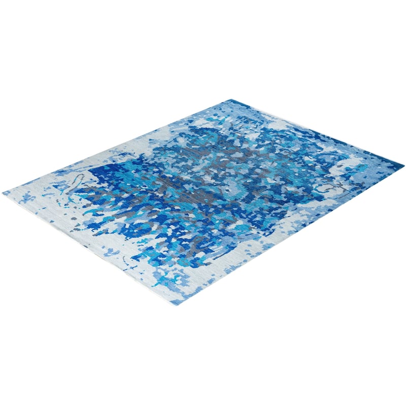 Modern One-of-a-Kind Handmade Area Rug - Blue, 7' 10" x 10' 2" - 7' 10" x 10' 2"